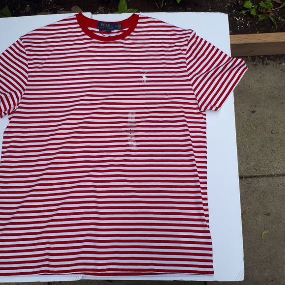 Ralph Lauren Polo Stripped Tee RedWhite NWT L/M - Picture 2 of 8